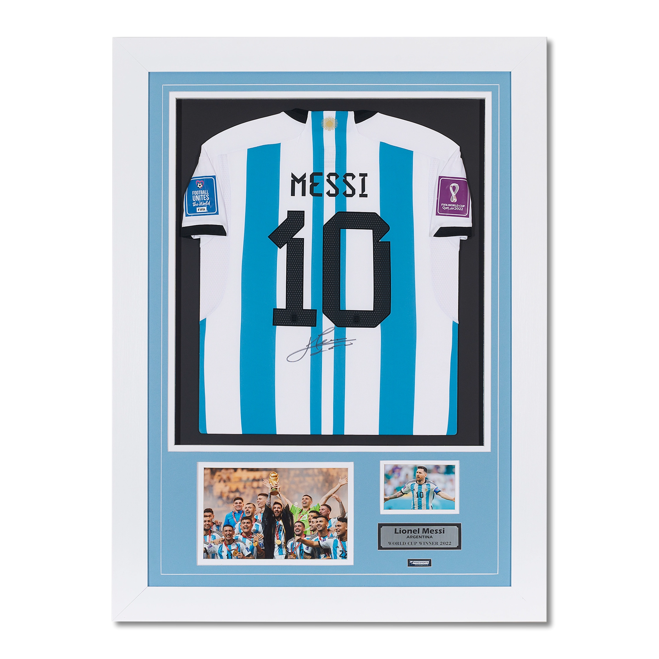 Framed Lionel Messi signed Argentina jersey from 2022 World Cup