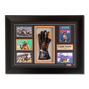 Framed Lando Norris signed Formula One glove 2025 champion