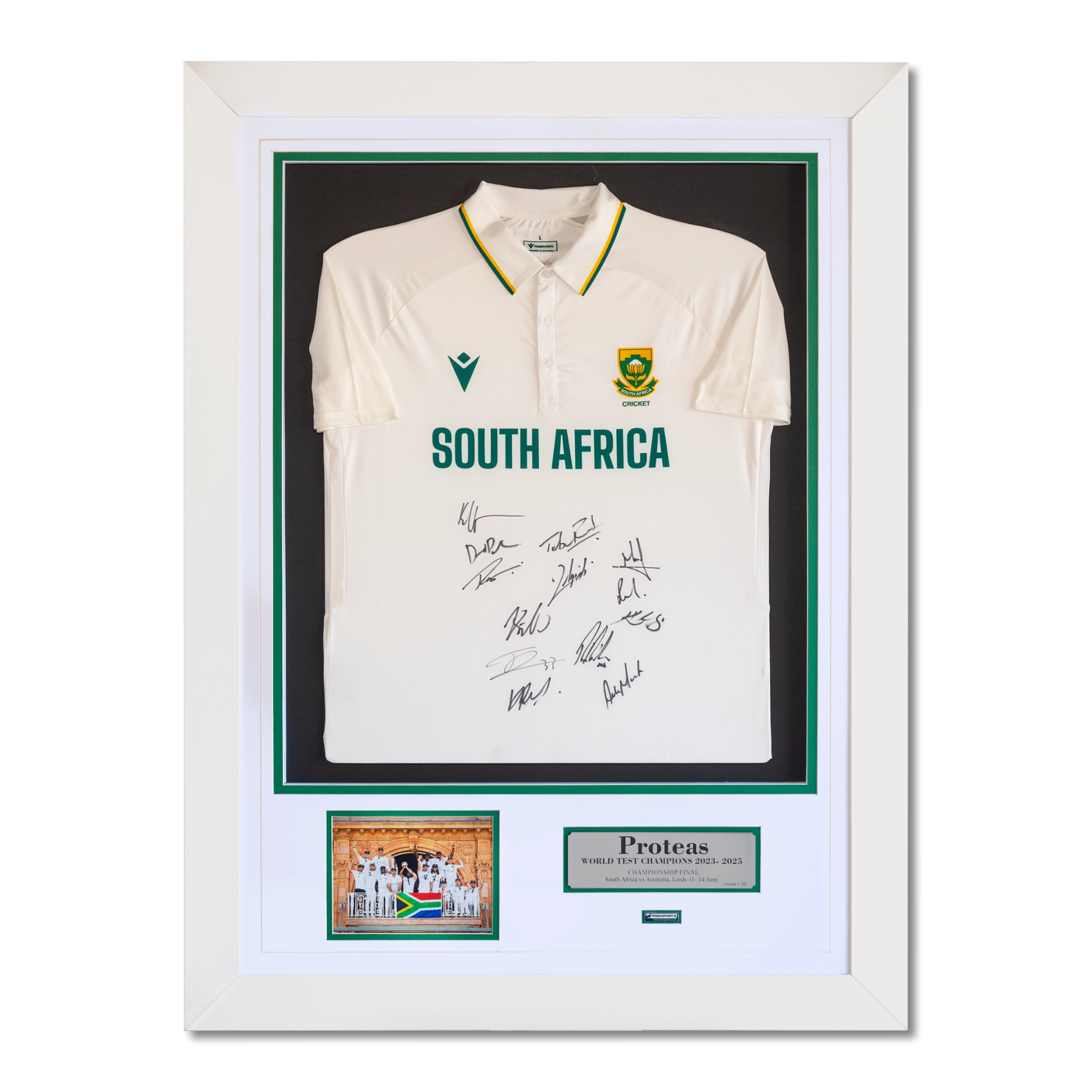 Framed Proteas signed World Test Championship jersey