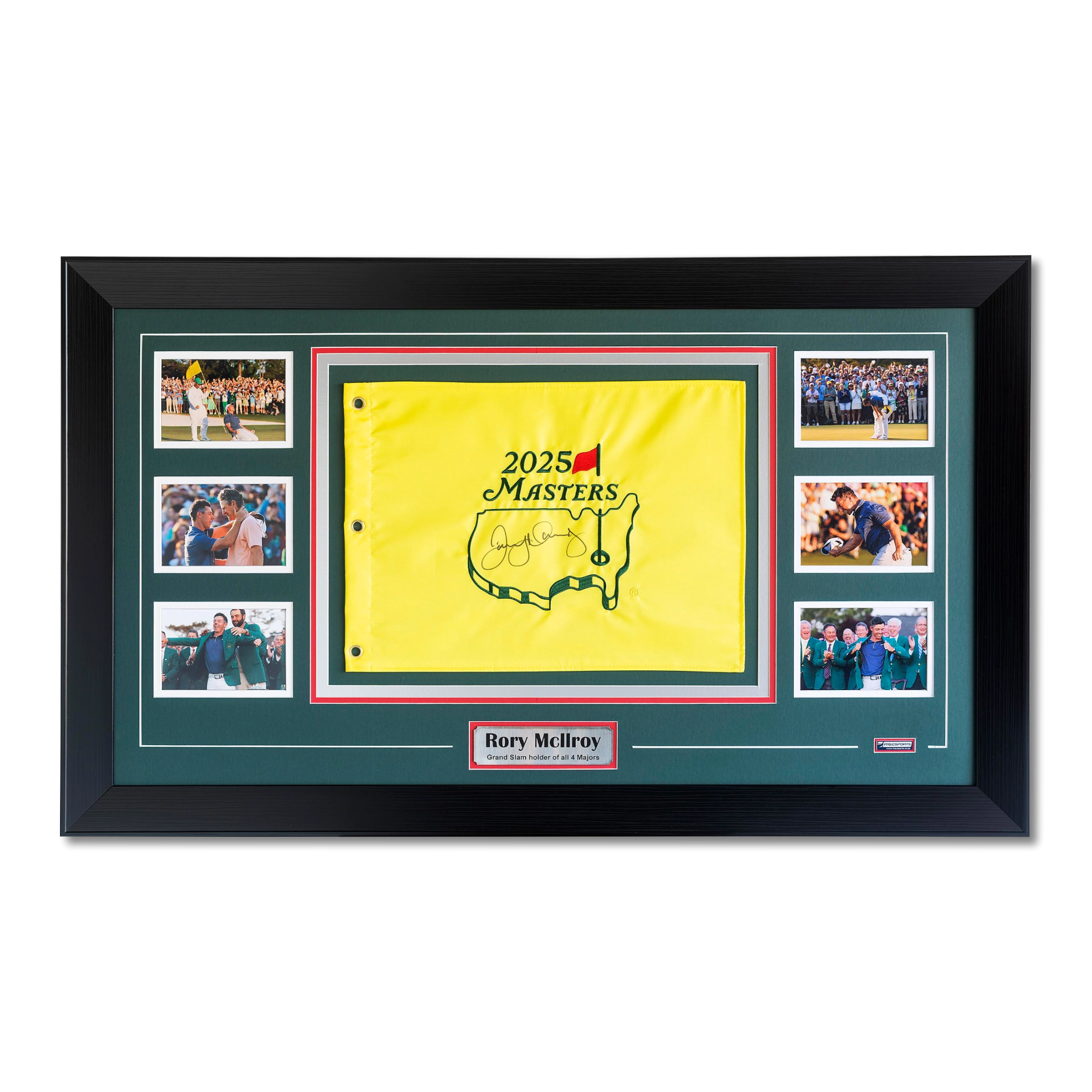Framed Rory McIlroy signed Masters 2025 pin flag