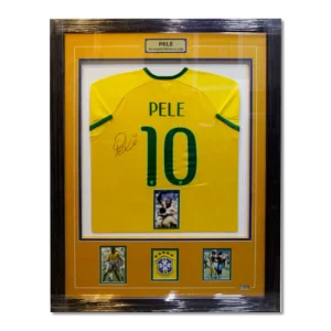 Framed Pelé signed Brazil football jersey