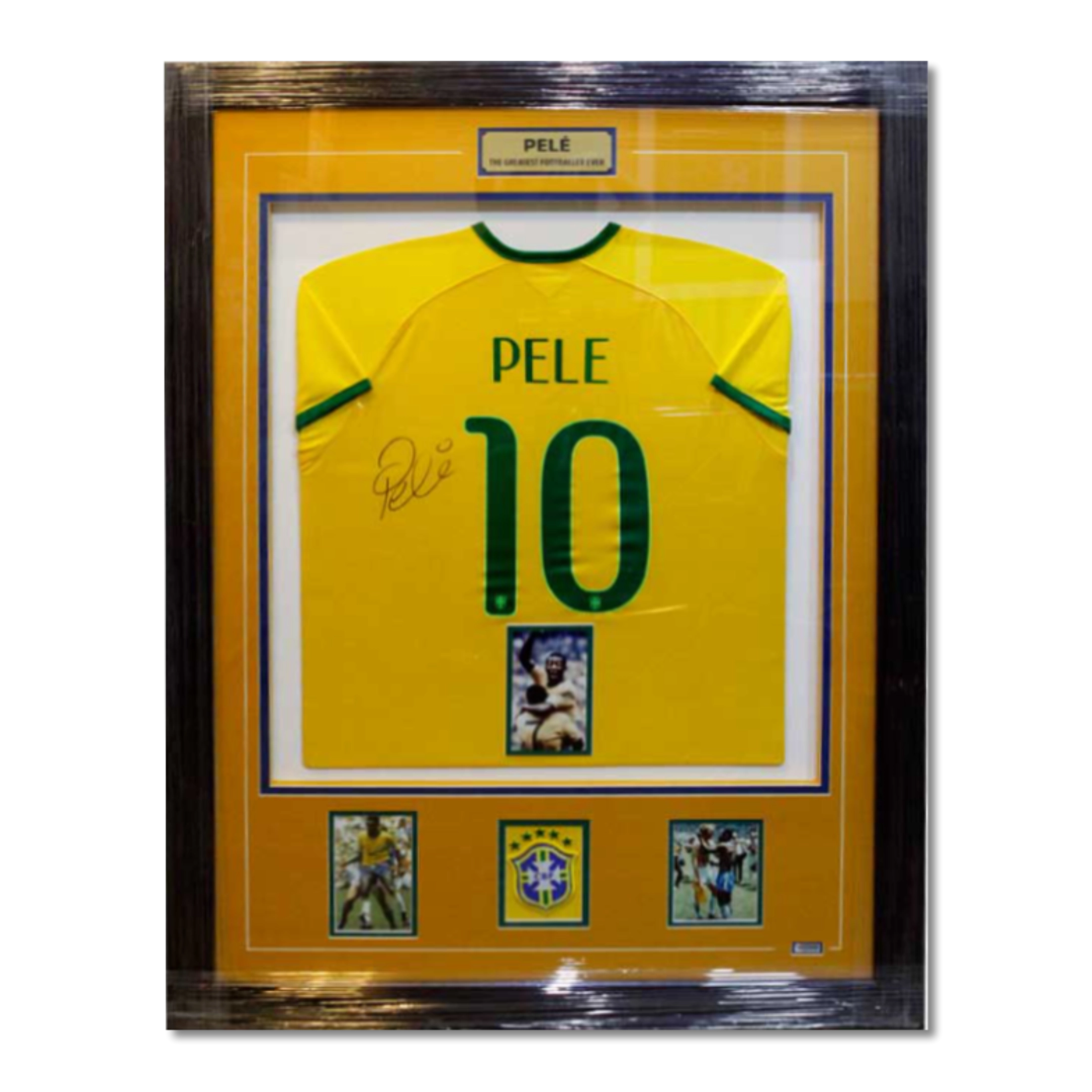 Framed Pelé signed Brazil football jersey
